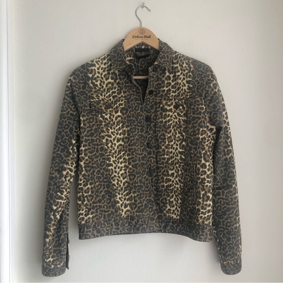 ATM Anthony Thomas Melillo Size Small Leopard-Print Button-Front Denim Jacket - Picture 2 of 11